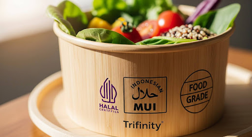 Bukan hanya bahan makanannya, wadahnya pun wajib halal. Kemasan Trifinity telah mengantongi sertifikasi Halal MUI dan Food Grade, memberikan jaminan kesucian produk dan ketenangan hati bagi konsumen Anda
