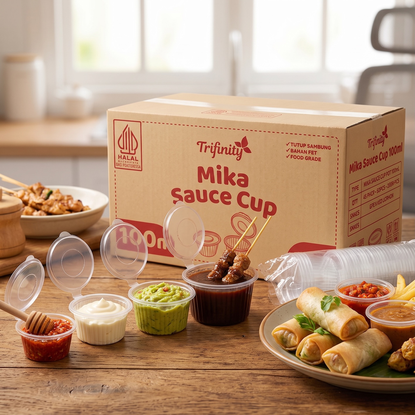 Mika Saus Cup Trifinity rapat ekonomis halal dan food grade