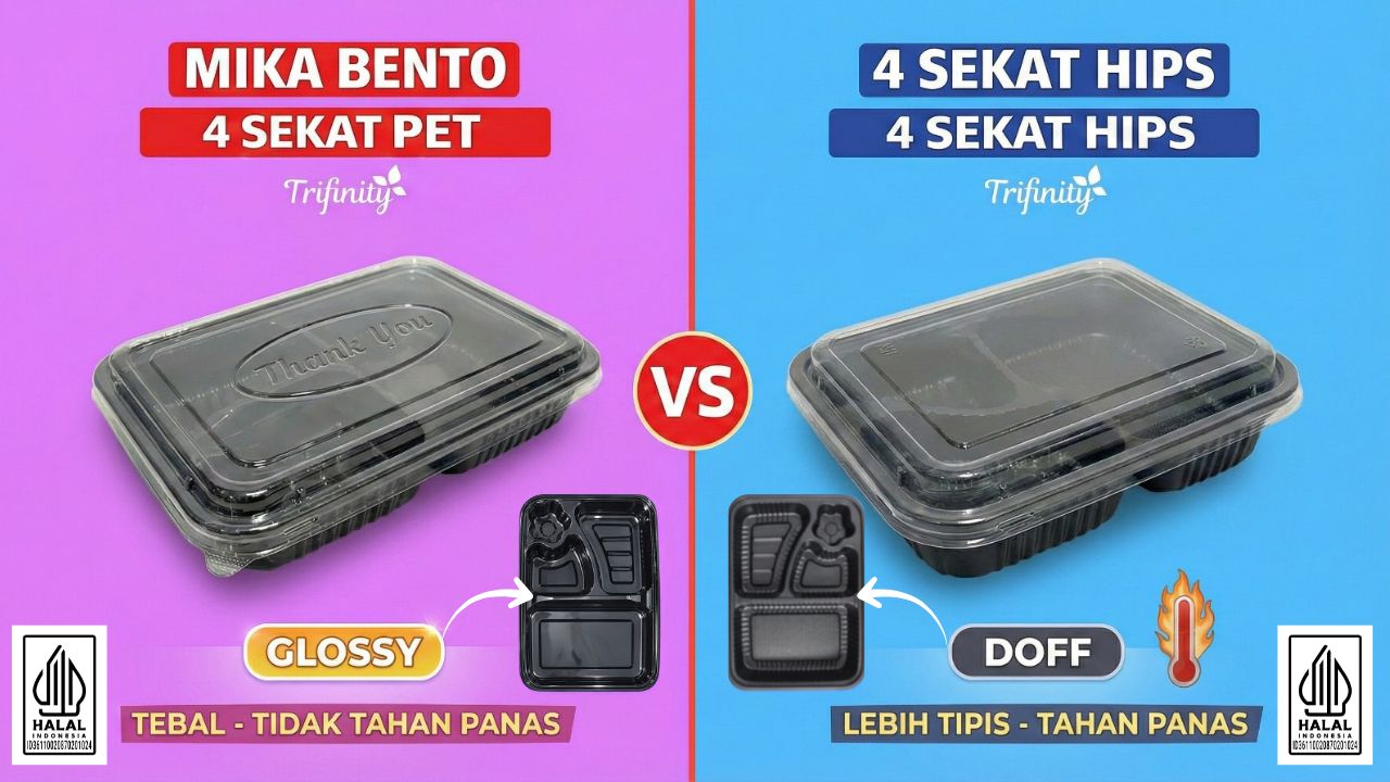 Trifinity Mika Bento: Pilihan HIPS Tahan Panas & PET Ekonomis