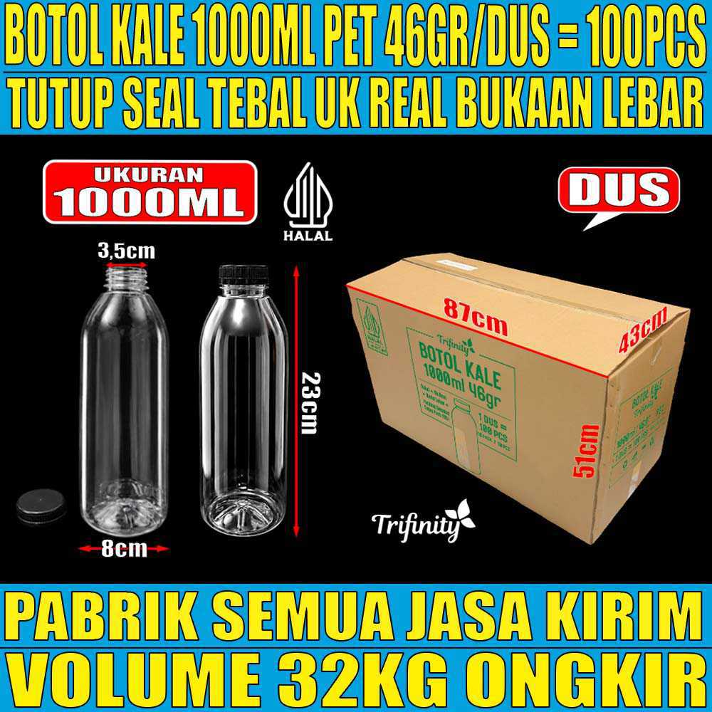 Botol Plastik Kale Pet 1000ml Dus 100pcs Tebal 46gr