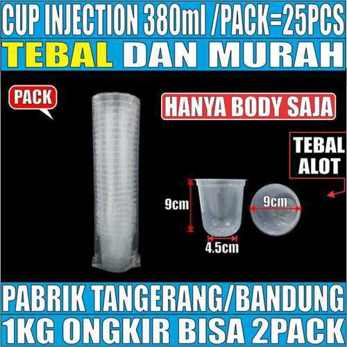 Cup Injection 380ml 12oz Pack 25pcs Thinwall Cup Injection Oval Transparan Halal