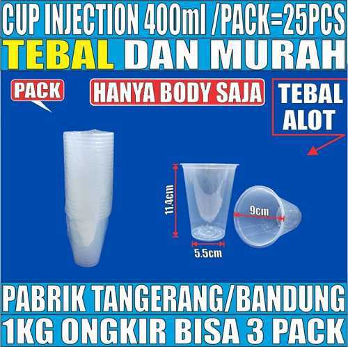 Cup Injection 400ml 14oz Pack 25pcs Trifinity Rata Transparan Halal