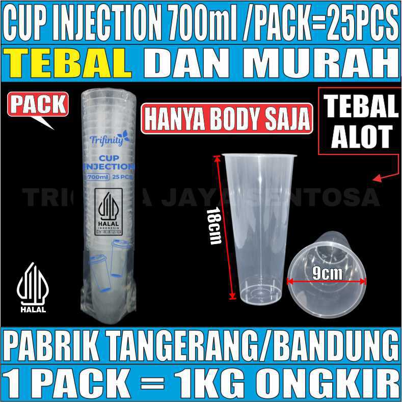 Cup Injection 700ml Pack 25Pcs 24oz Thinwall Cup Injection Rata Transparan
