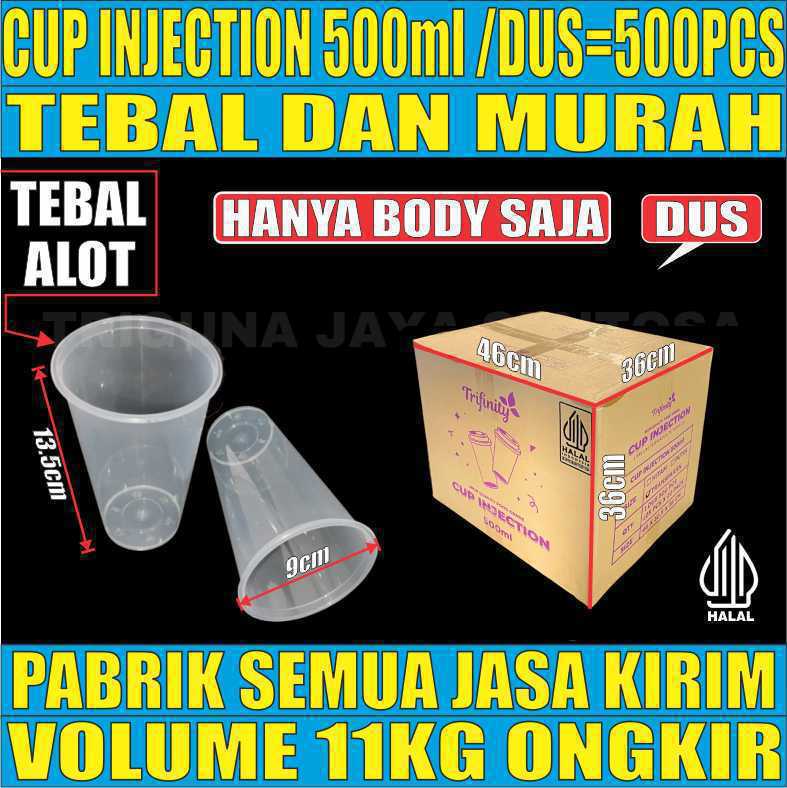 Cup Injection 500ml 16oz Dus 500pcs Thinwall Cup Injection Rata Transparan Halal Tinggi 13.5cm cjy