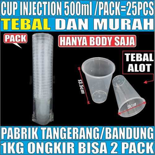 Cup Injection 500ml 16oz Pack 25pcs Thinwall Cup Injection Rata Transparan Halal