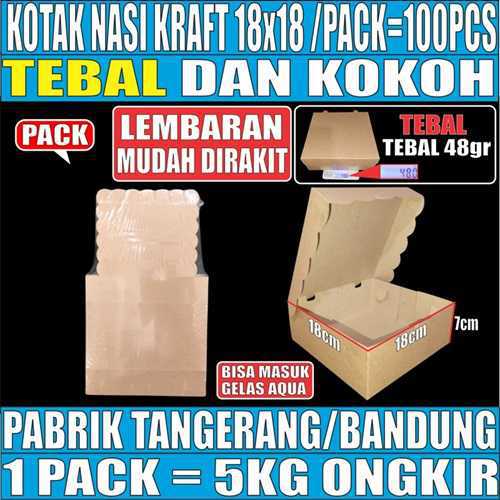 Kotak Nasi Coklat RB 18x18 PACK 100pcs Kraft 330gsm Tutup Sambung