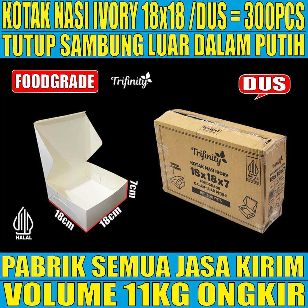 Kotak Nasi Ivory Putih 18x18 DUS 300pcs 37gr Box U Mika 4Sekat tms