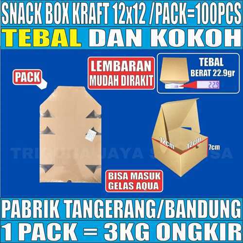 Snack Box Coklat 12x12 Pack 100pcs Kraft 275gsm Tutup sambung