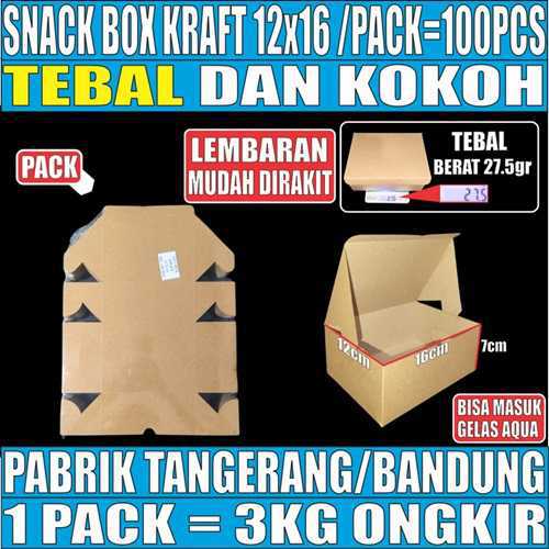 Snack Box Coklat 12x16 Pack 100pcs Kraft 275gsm Tutup sambung