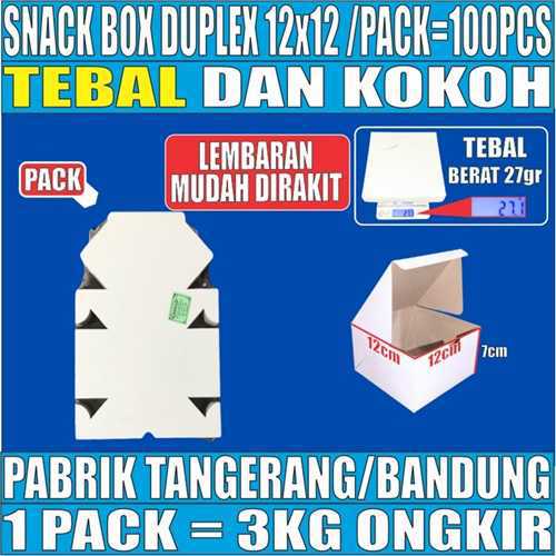 Snack Box Putih 12x12 Pack 100pcs Duplex Tutup sambung
