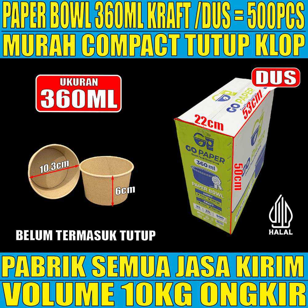 Paper Bowl KRAFT 360ml GO Paper Dus 500pcs Tebal 7,6gr ori