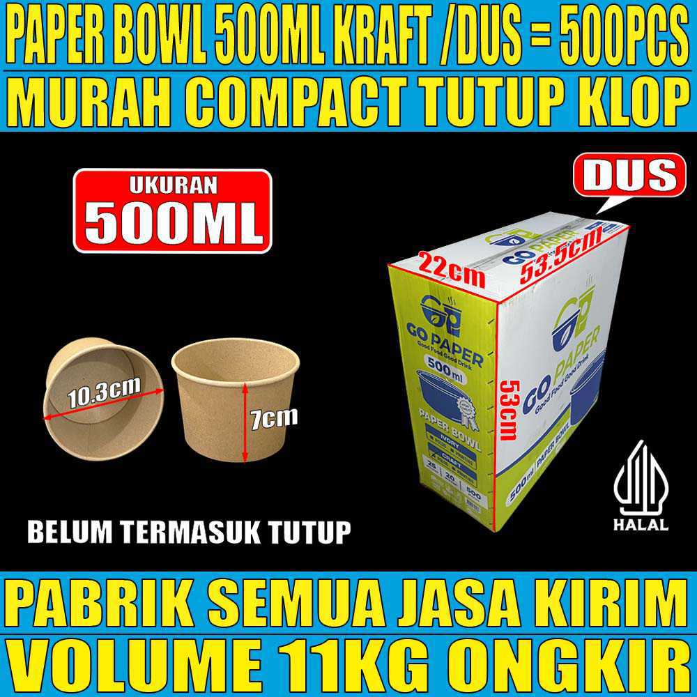 Paper Bowl KRAFT 500ml GO Paper Dus 500pcs Tebal 9gr ori
