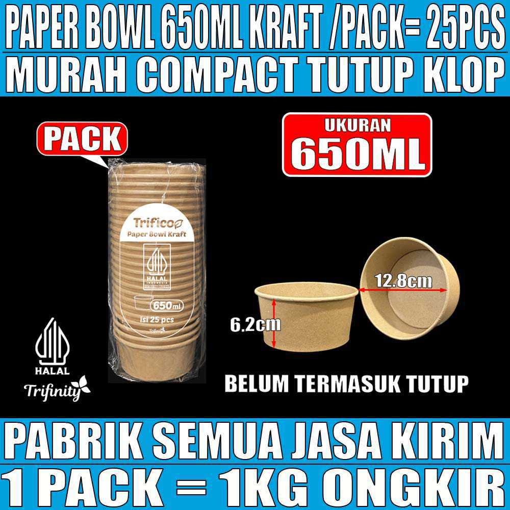 Paper Bowl Coklat 650ml TRIFICO PACK 25pcs