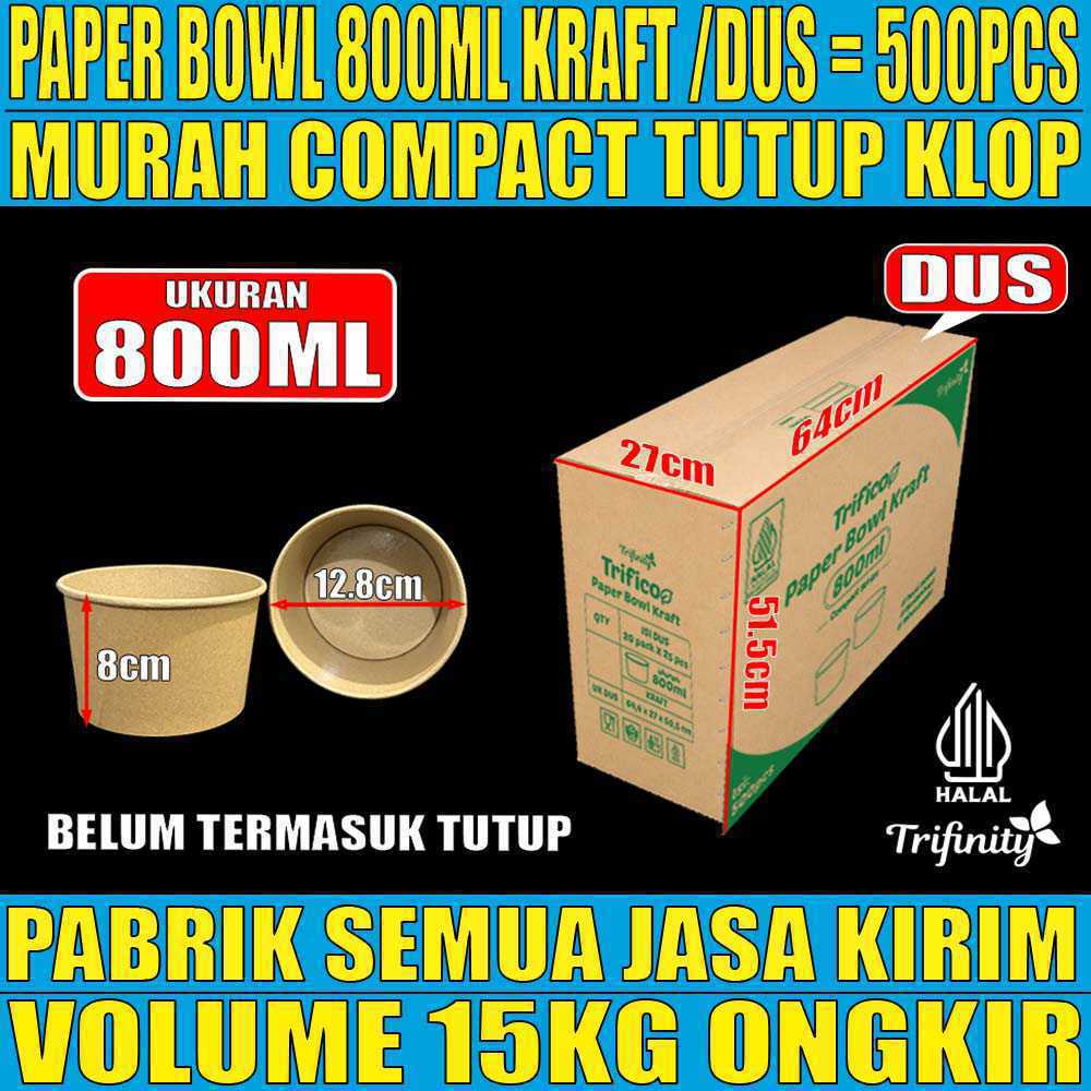 Paper Bowl TRIFICO 800ml Coklat Dus 500pcsTebal 12gr ori