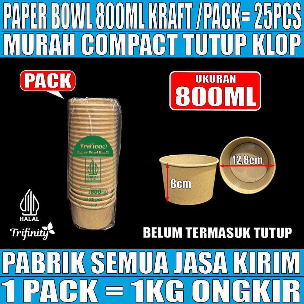 Paper Bowl Coklat 800ml TRIFICO PACK 25pcs