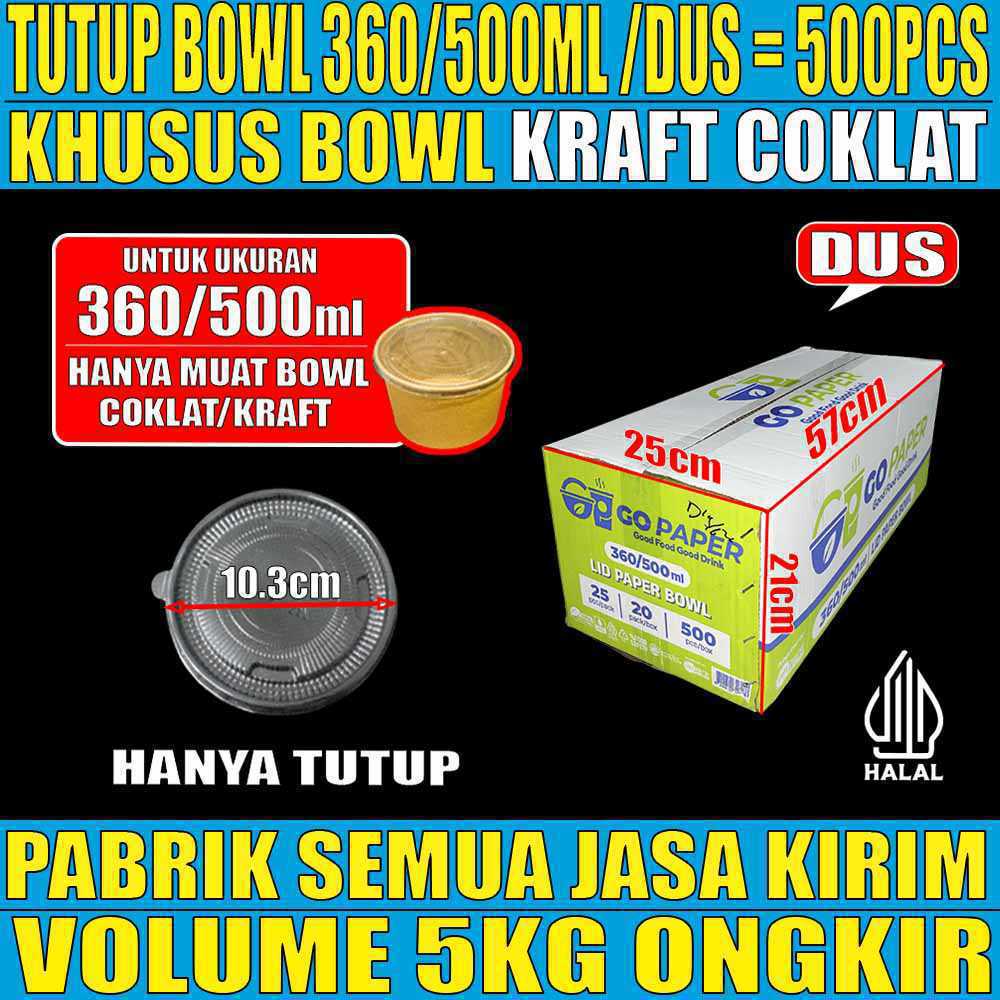 Tutup Paper Bowl KRAFT u 360ml n 500ml GO Paper Dus 500pcs ori