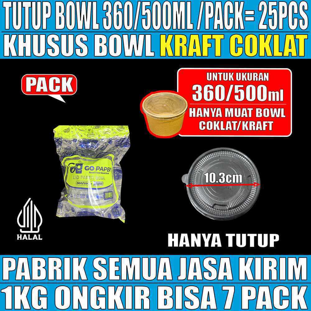 Tutup Paper bowl Kraft u 360ml n 500ml Go Paper PACK 25pcs
