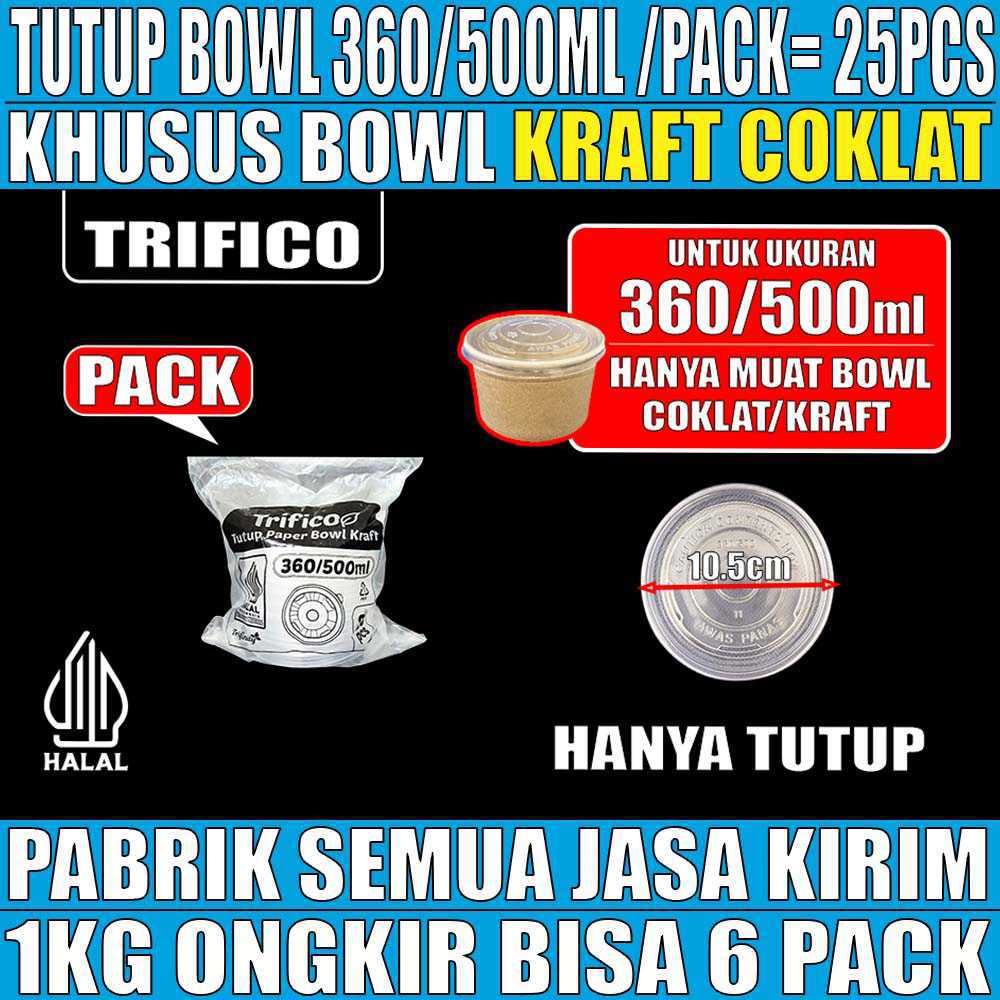 Tutup Paper Bowl Trifico u 360ml n 500ml Coklat PACK 25pcs