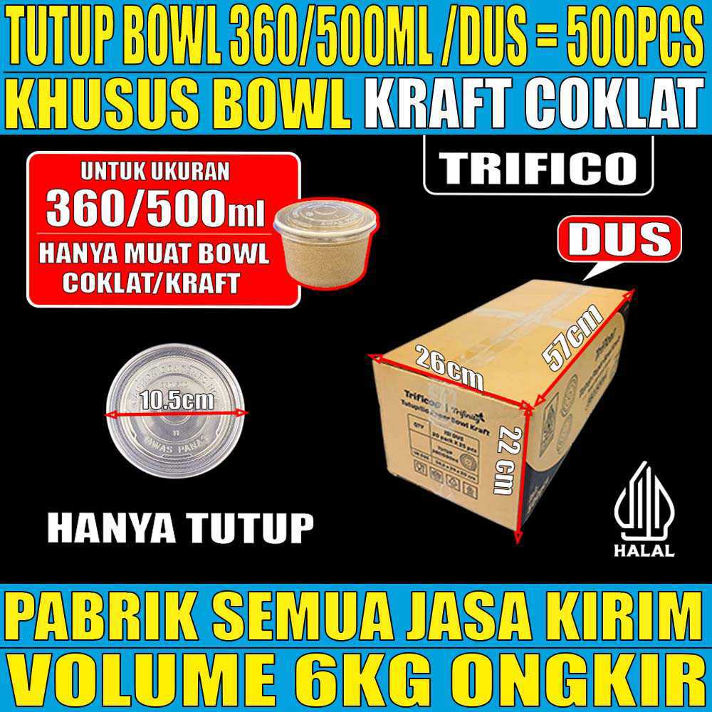 Tutup Paper Bowl Trifico u 360ml n 500ml Coklat Dus 500pcs tms