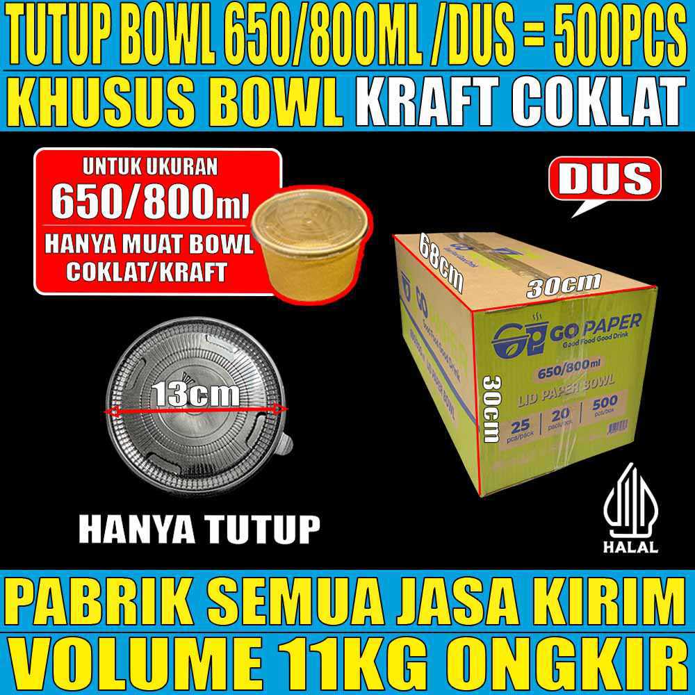 Tutup Paper Bowl KRAFT u 650ml n 800ml GO Paper Dus 500pcs ori