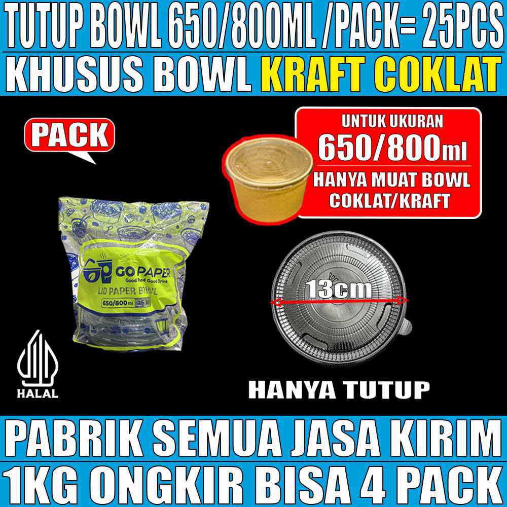 Tutup Paper bowl Kraft u 650ml n 800ml Go Paper PACK 25pcs
