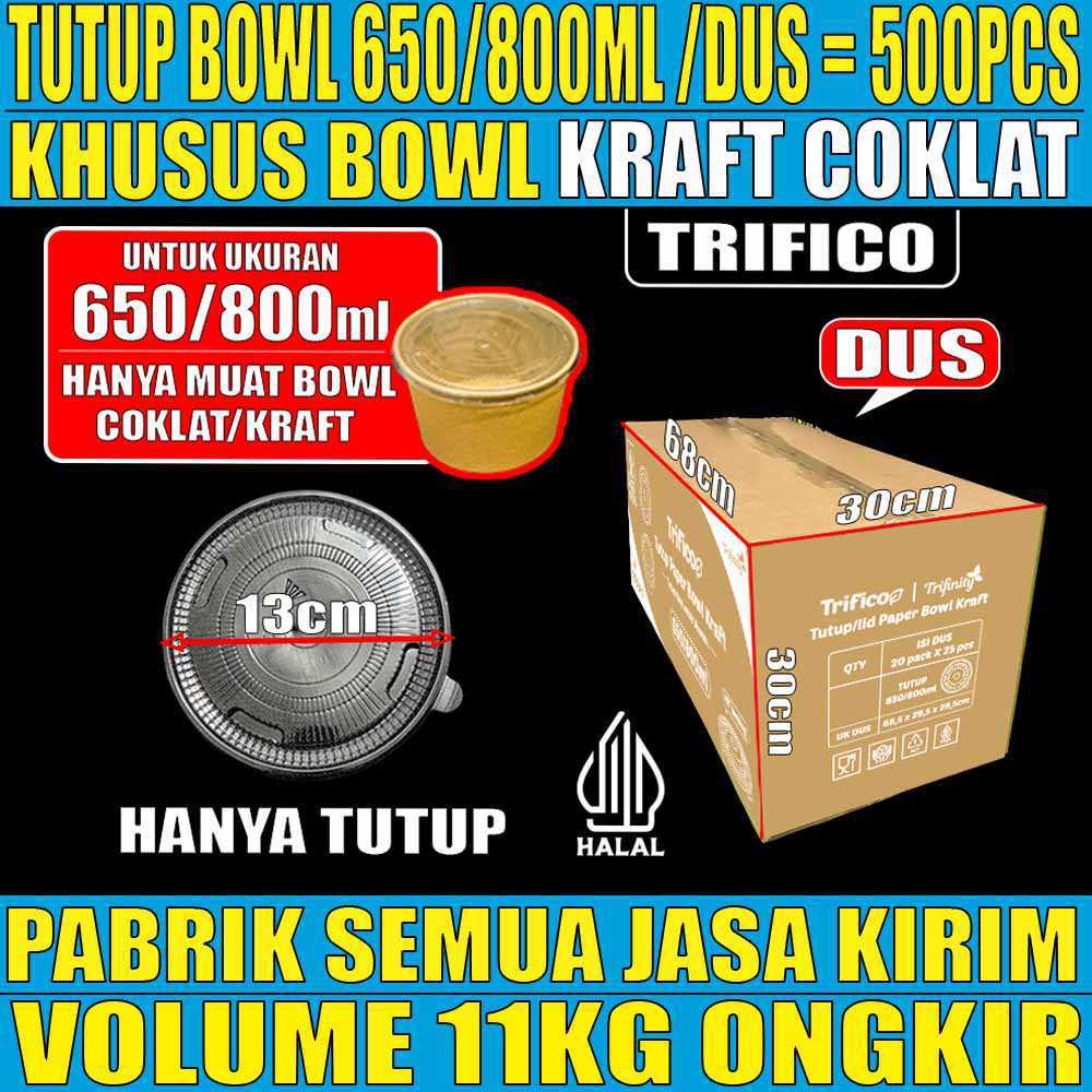 Tutup Paper Bowl TRIFICO u 650ml n 800ml Coklat Dus 500pcs ori
