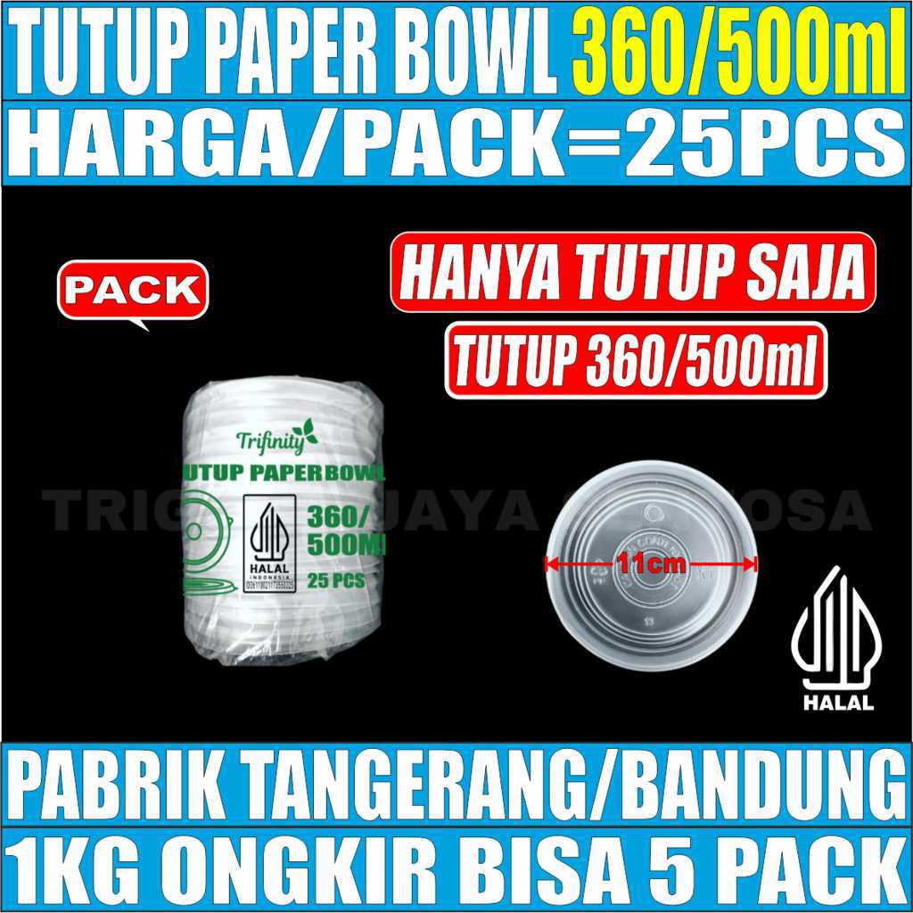 Tutup Paper bowl 360ml n 500ml Pack 25pcs Trifinity Halal