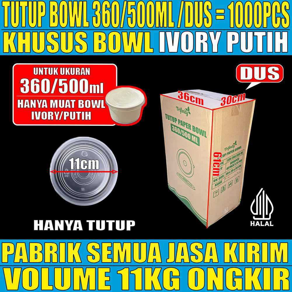 Tutup Paper Bowl Putih u 360ml n 500ml Trifinity Dus 1000pcs Halal tms