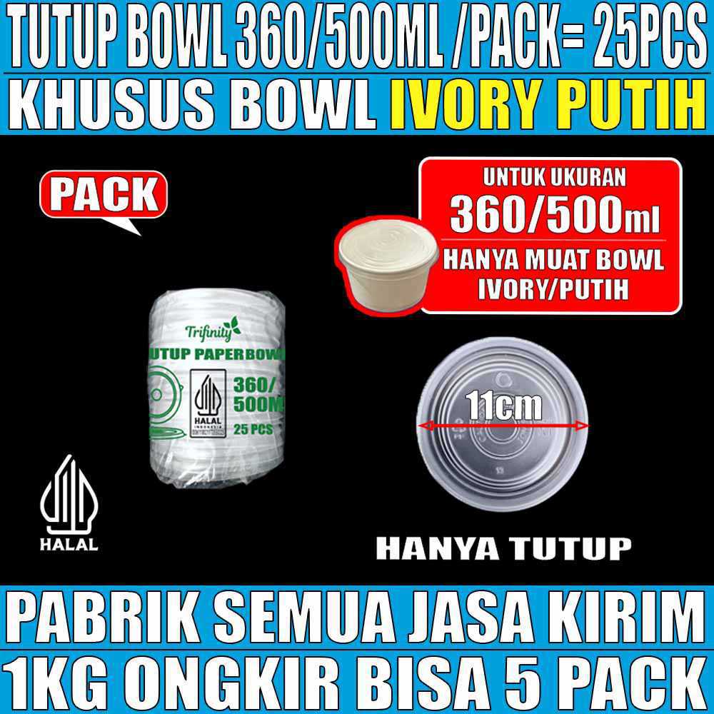 Tutup Paper bowl Putih 360ml n 500ml Pack 25pcs Trifinity Halal