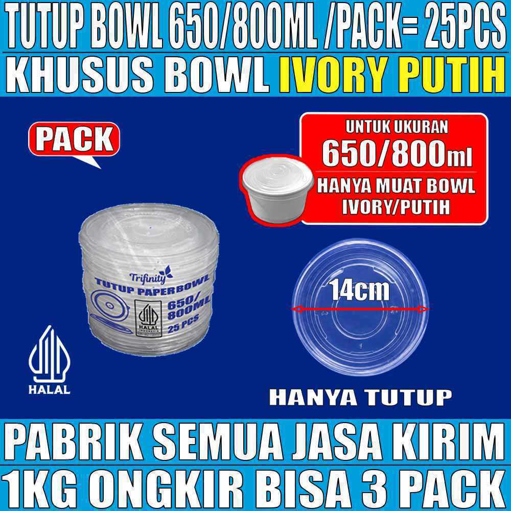 Tutup Paper Bowl Putih u 650ml n 800ml Trifinity PACK 25pcs