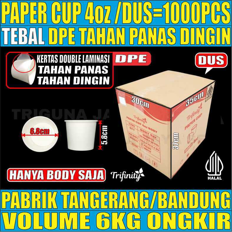 paper cup 4oz dus 1000pcs hanya body halal tebal