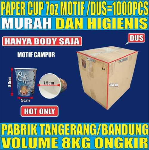 Paper Cup 7oz Dus 1000pcs Motif Campur 210ml Hanya Body Murah No Brand Tebal 4gr tms