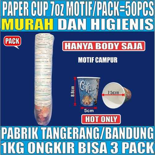 Paper Cup 7oz Pack 50pcs Motif Campur Hanya Body