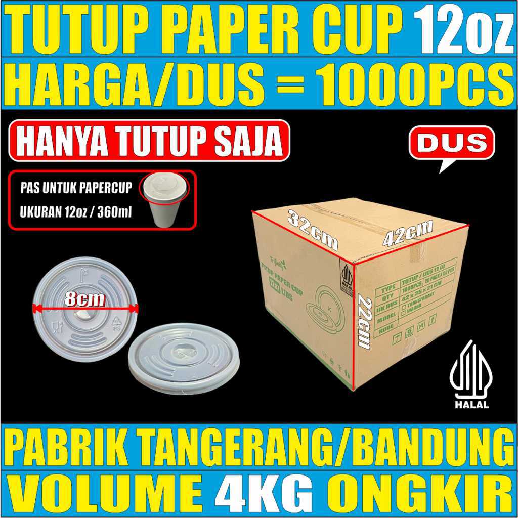 Tutup Paper Cup 12oz Dus 1000pcs Halal tms