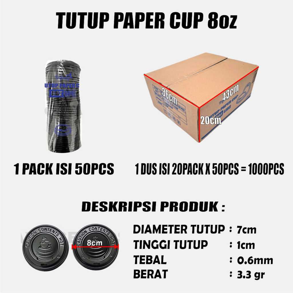 tutup paper cup 8oz dus 1000pcs halal