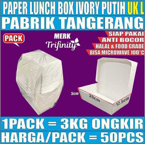 Paper Lunch box Tutup Trifinity Ivory Putih Kotak Uk L Pack 50pcs