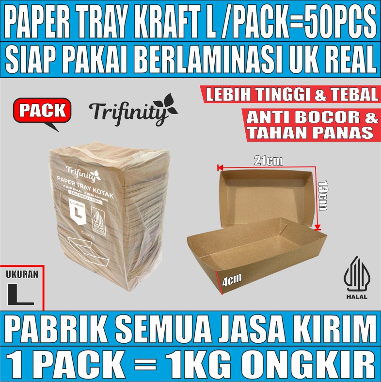 Tray Paper Kraft L Pack 50pcs Trifinity