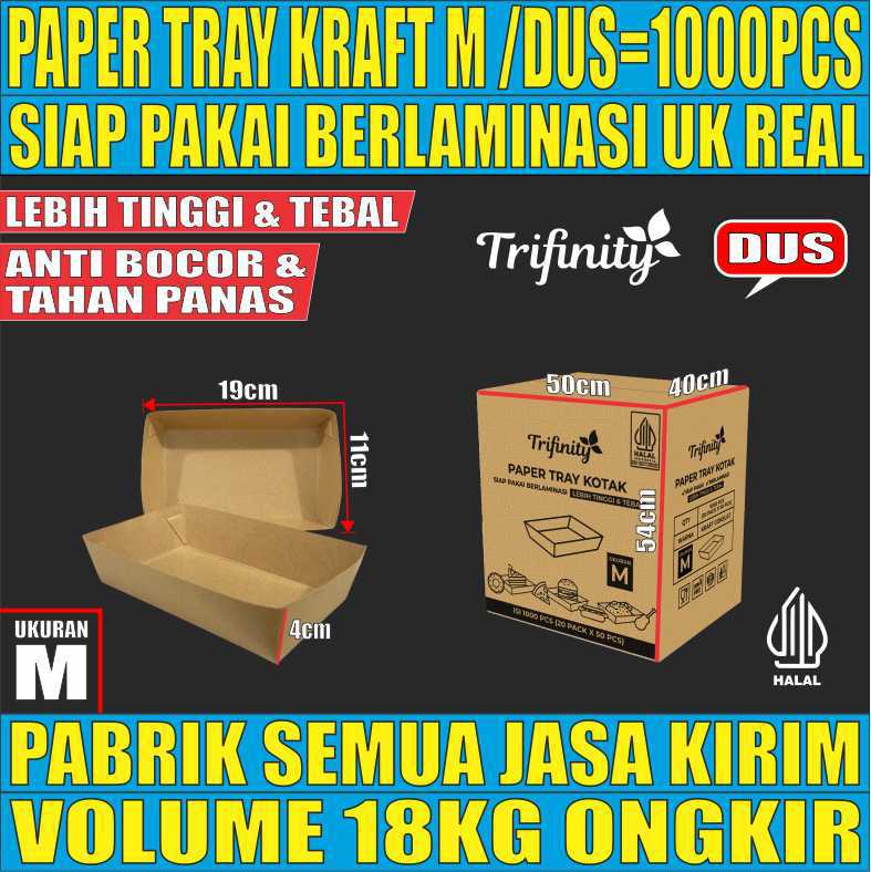 Tray Paper Kraft M Dus 1000pcs Trifinity Halal 290gsm Tebal 11.3 gr tms