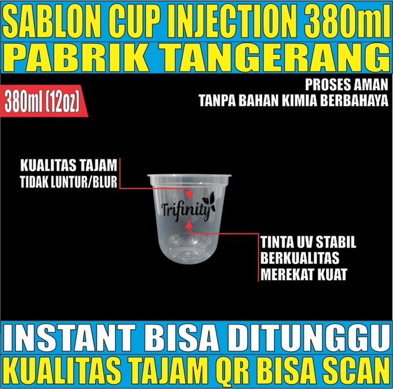 Sablon Cup Injection 380ml 12oz Oval Transparan Halal