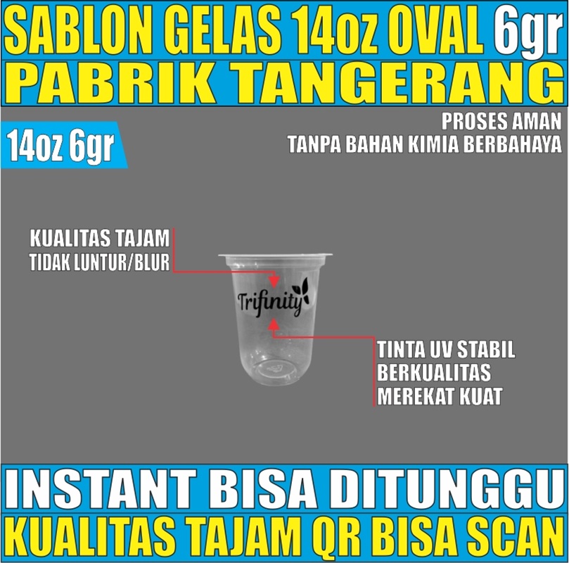 Sablon Gelas 14oz Oval Transparan Halal