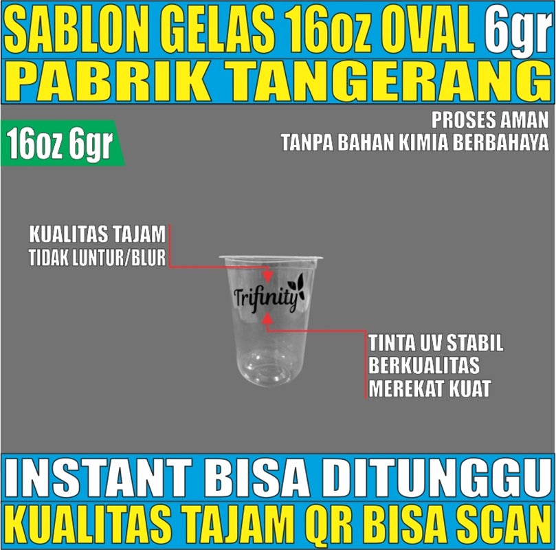 Sablon Gelas 16oz Oval 6gr Transparan Halal