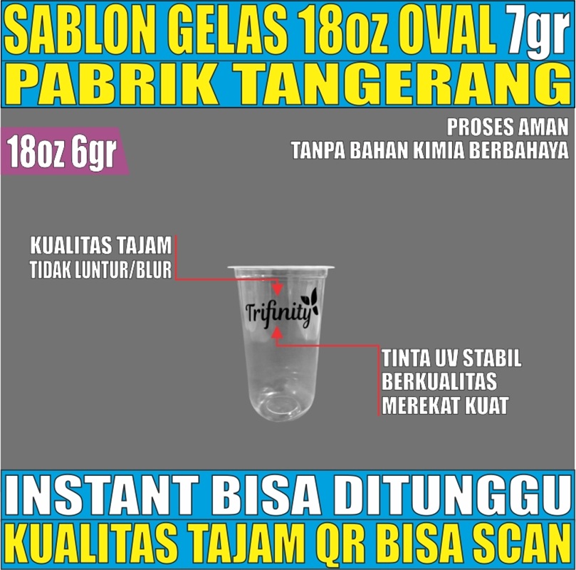 Sablon Gelas 18oz Oval 7gr Transparan Halal