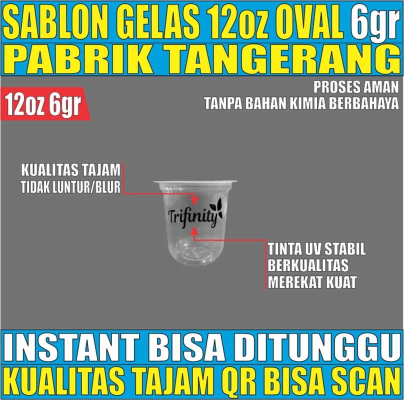 Sablon Gelas 12oz Oval Transparan Halal