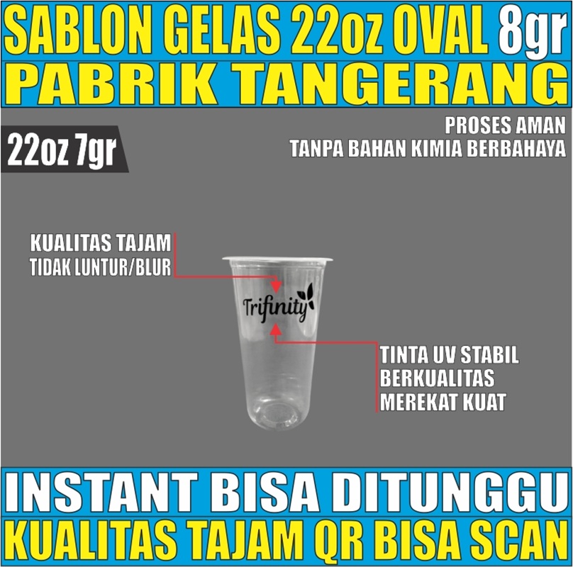 Sablon Gelas 22oz Oval 8gr Transparan Halal