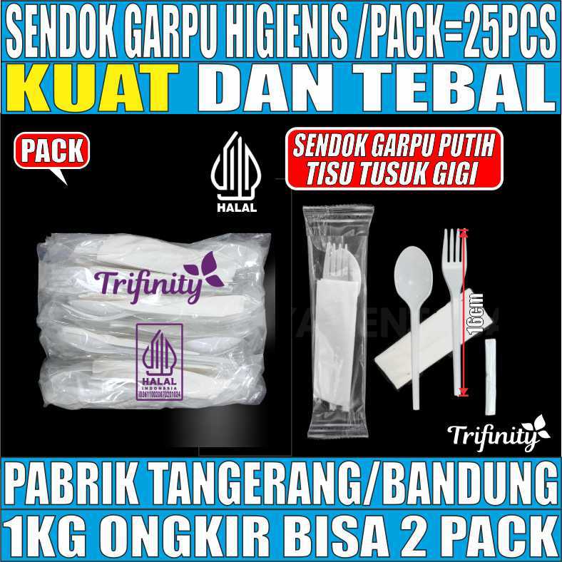 Sendok Garpu Putih Tisu Tusuk Gigi Pack 25pcs Bungkus Plastik Halal