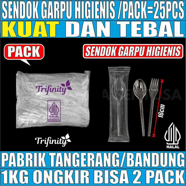 Sendok Garpu Set Higienis Bening Pack 25pcs Halal