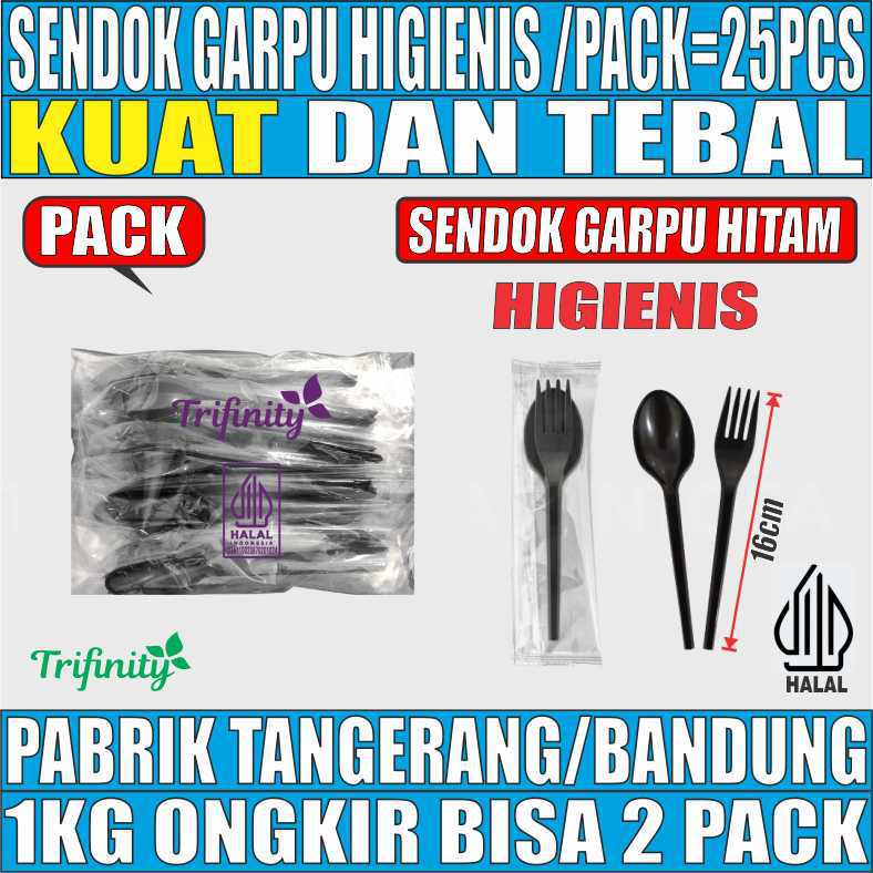 Sendok Garpu Set Higienis Hitam Pack 25pcs Halal