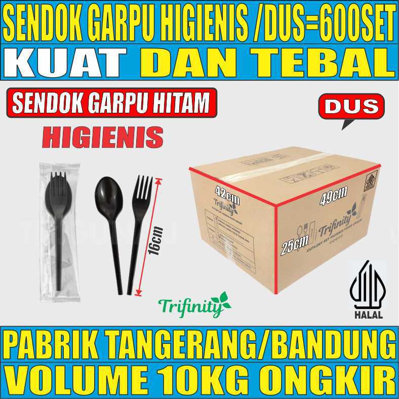 Sendok Garpu Set Higienis Hitam Dus 600pcs Halal Tebal 6.7gr