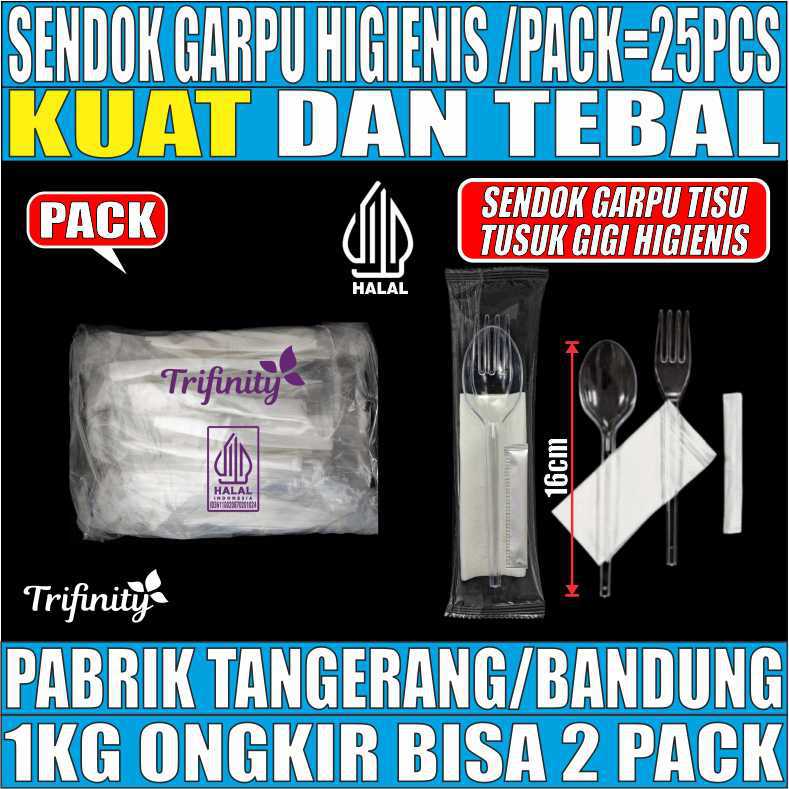 Sendok Garpu Bening Tisu Tusuk Gigi Pack 25pcs Bungkus Plastik Halal