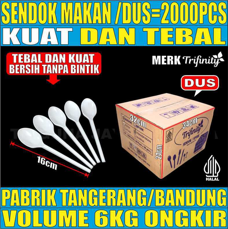 Sendok Makan Putih Dus 2000pcs Trifinity Cemerlang Kilat Halal Tebal Tebal 3.2gr